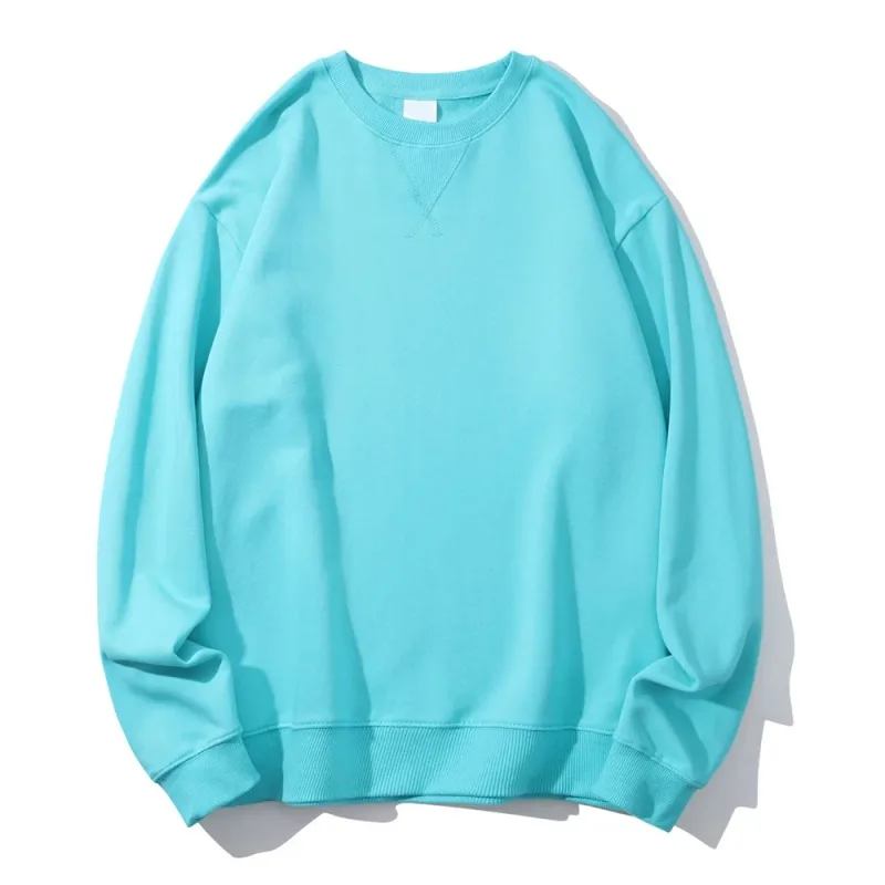 380g Tight Match Heavy Inverted Triangle Loose Versatile Solid Cotton Vintage Autum Winter Long Sleeve Round Neck Sweater