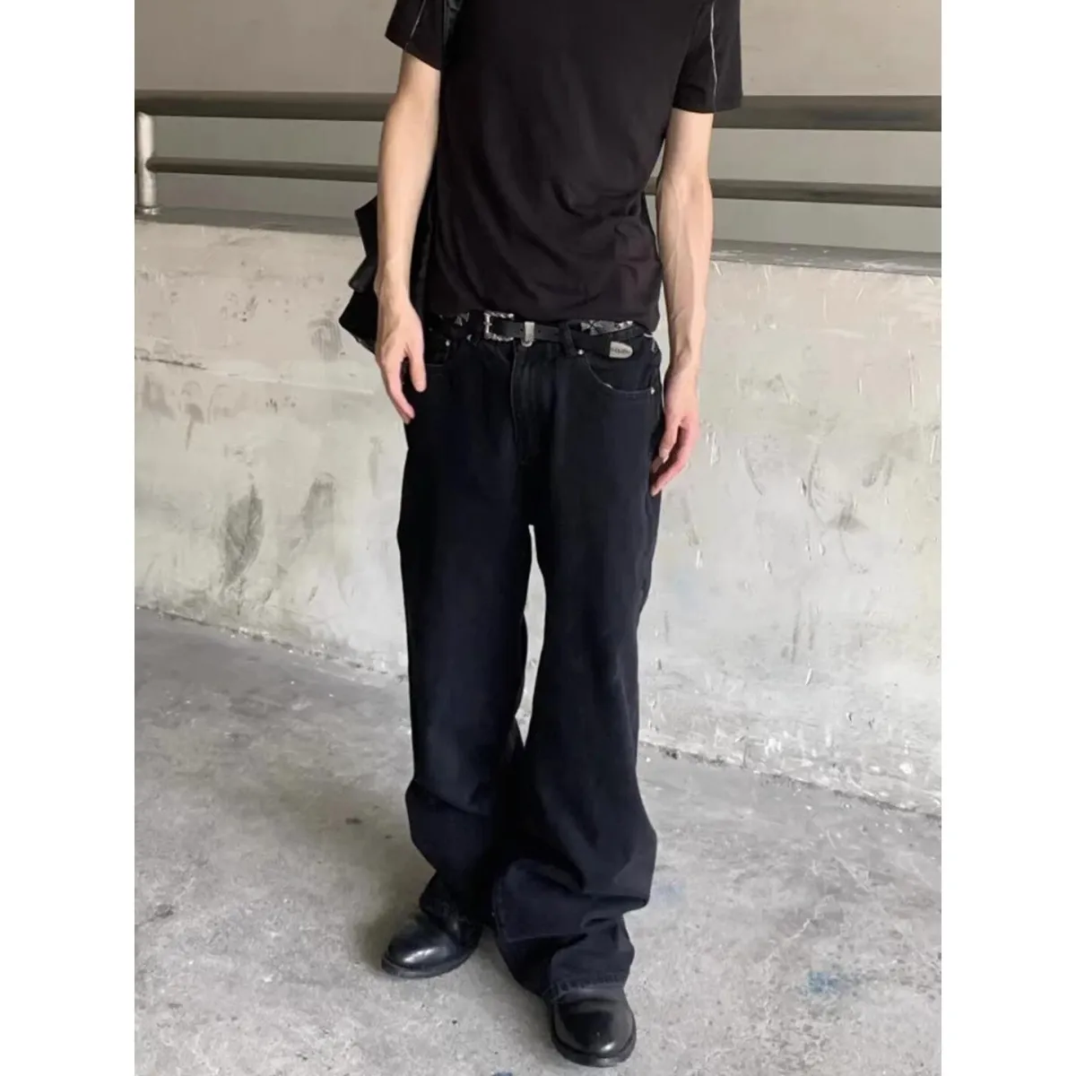 Retro American Style Embroidered Black Original Jeans Men's Loose Straight Leg Jeans Youth Fashion Cotton Polyester Blend — image 2
