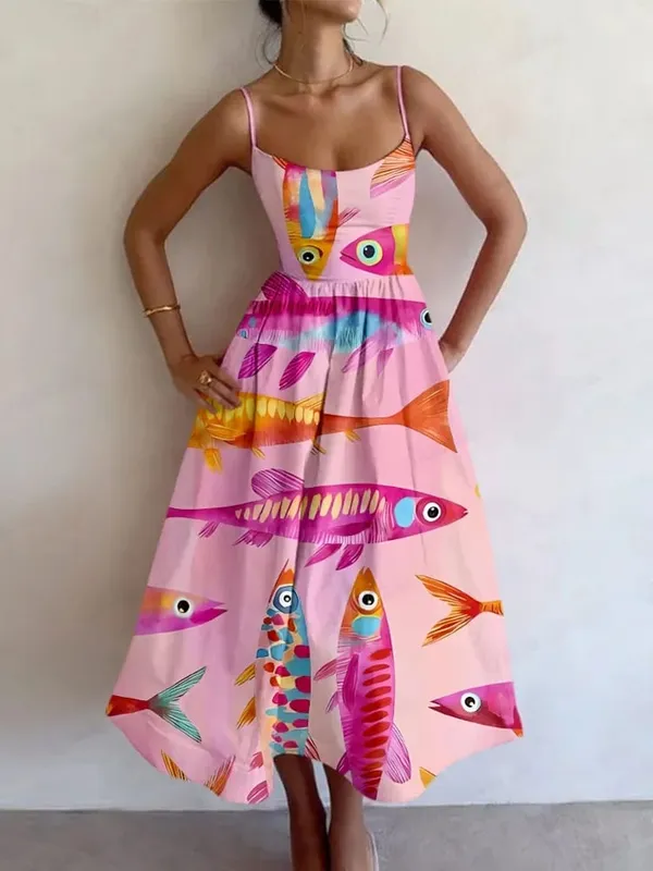 Summer Women Print Bodycon Dress Sling Cold Shoulder High Waist A-line Maxi Dresses Beach Party Gowns Casual Vestidos Fashion
