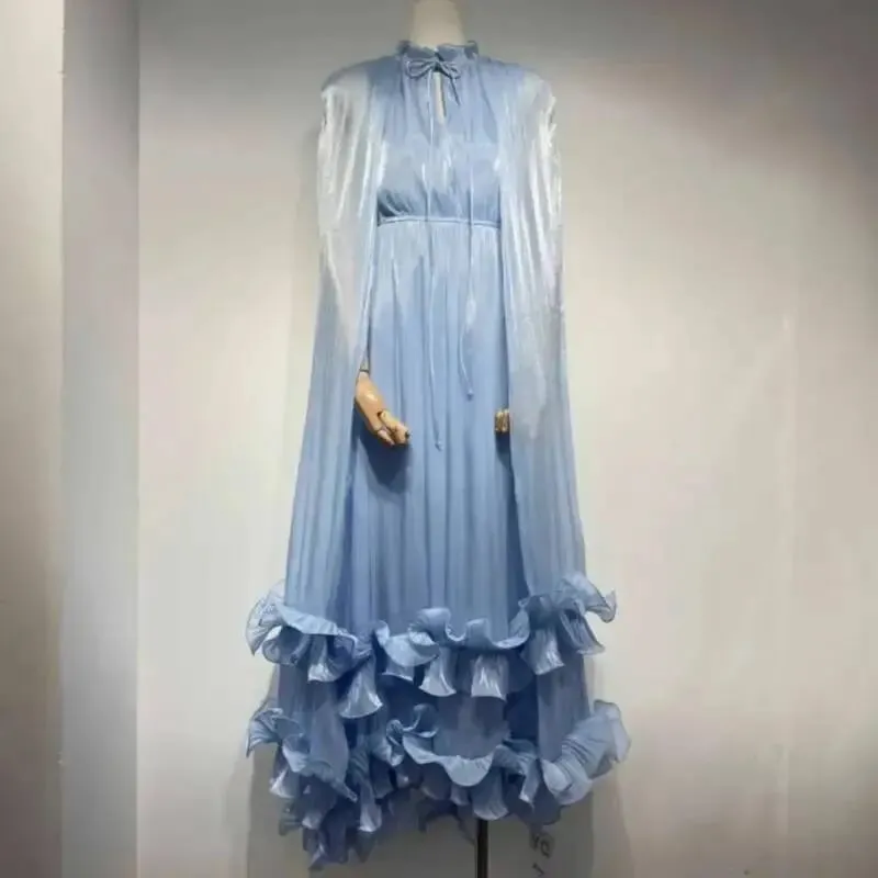 Commuting Style V-neck Cape Style Black Fungus Edge Double-layer Hem Dresses For Women 2026 Autumn New — image 9
