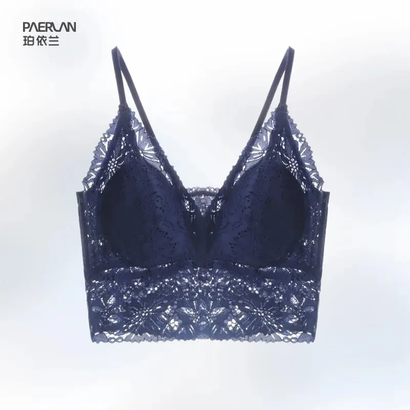One-Piece Vest Bra Hollow outVCollar Lace Sexy Lingerie Straps Wireless Bra for Women
