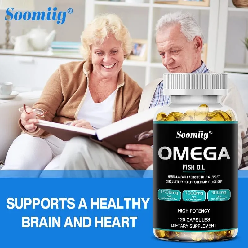 Omega 3 Fish Oil Softgels 3300mg High Potency with EPA & DHA Supports Energy Brain Heart Joint Eye Skin & Immunity Health