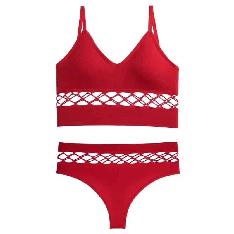 Women Sexy Push Up Bra Sets Waist Hollow Elastic Lingerie Thong Pantie Set Sports Strap Vest Underwear Female Bralette Lingerie