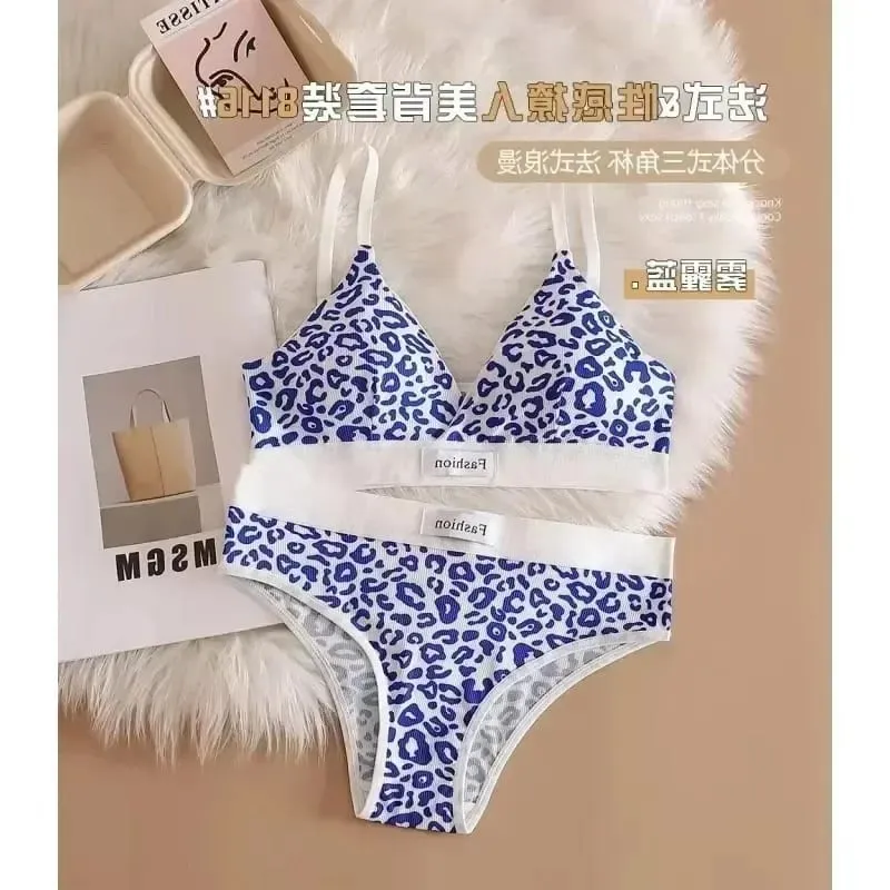 1/3Pcs Seamless Bra Set Low Waist Panties Leopard Bralette Sexy Lingerie Set Vneck Sport Brassiere Female Cotton Underwear