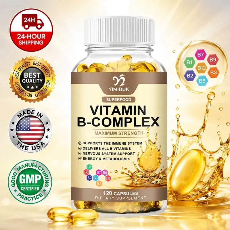 Vitamin B-Complex Capsules with Vitamin B12 & Biotin Support Nervous Bones Brain & Heart Health Metabolism Immune Energy