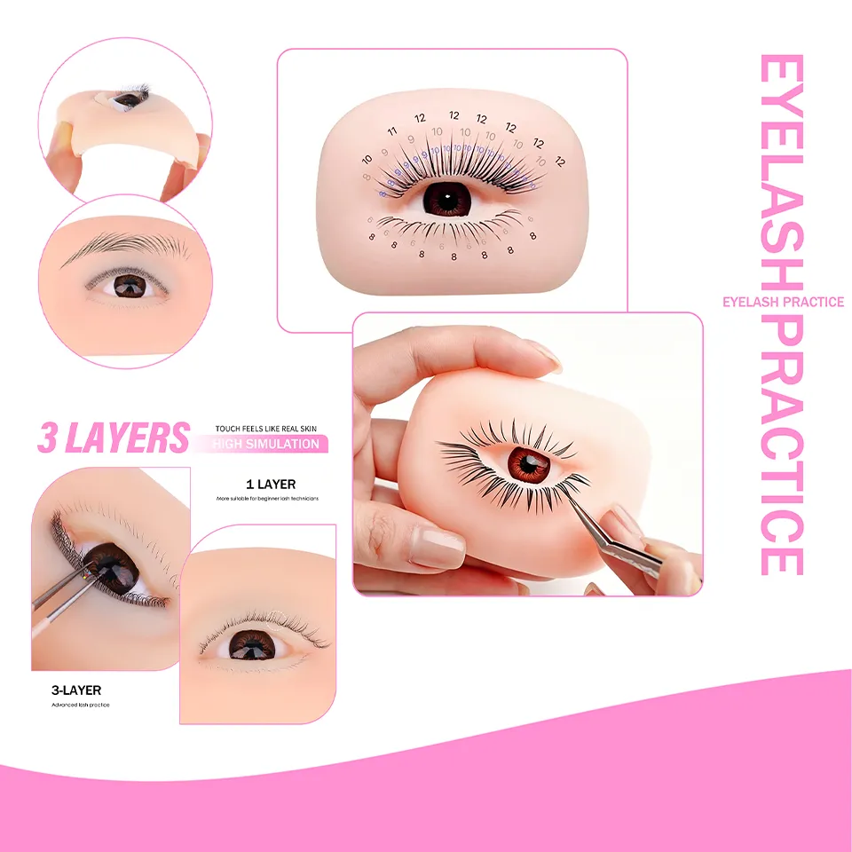 3 Layers Lashes Reusable Mannequin Eyes Eyelash Extension Eyes Model Doll Face Head Training Simulated Silicone Eye Makeup Tools