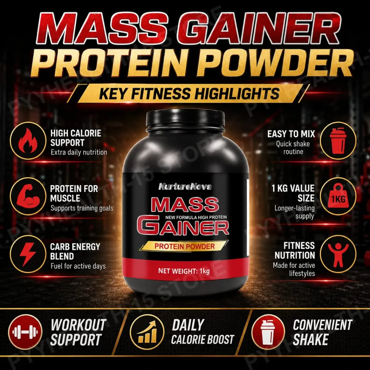 Mass Gainer Protein Powder 1kg Chocolate Flavor Carb Protein Shake Mix for Adults Fitness Nutrition Approx 20 Servings