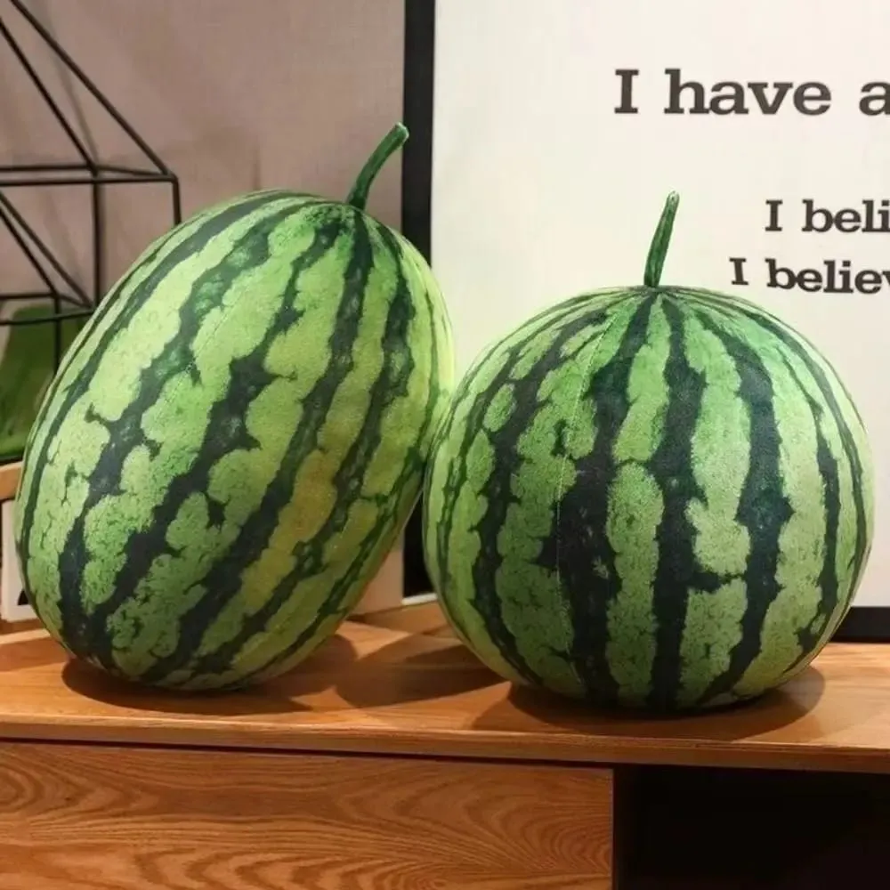 Soft Cotton Watermelon Plush Toy Round Oval Shape 3D Simulation Watermelon Stuffed Pillow Lifelike Funny Design