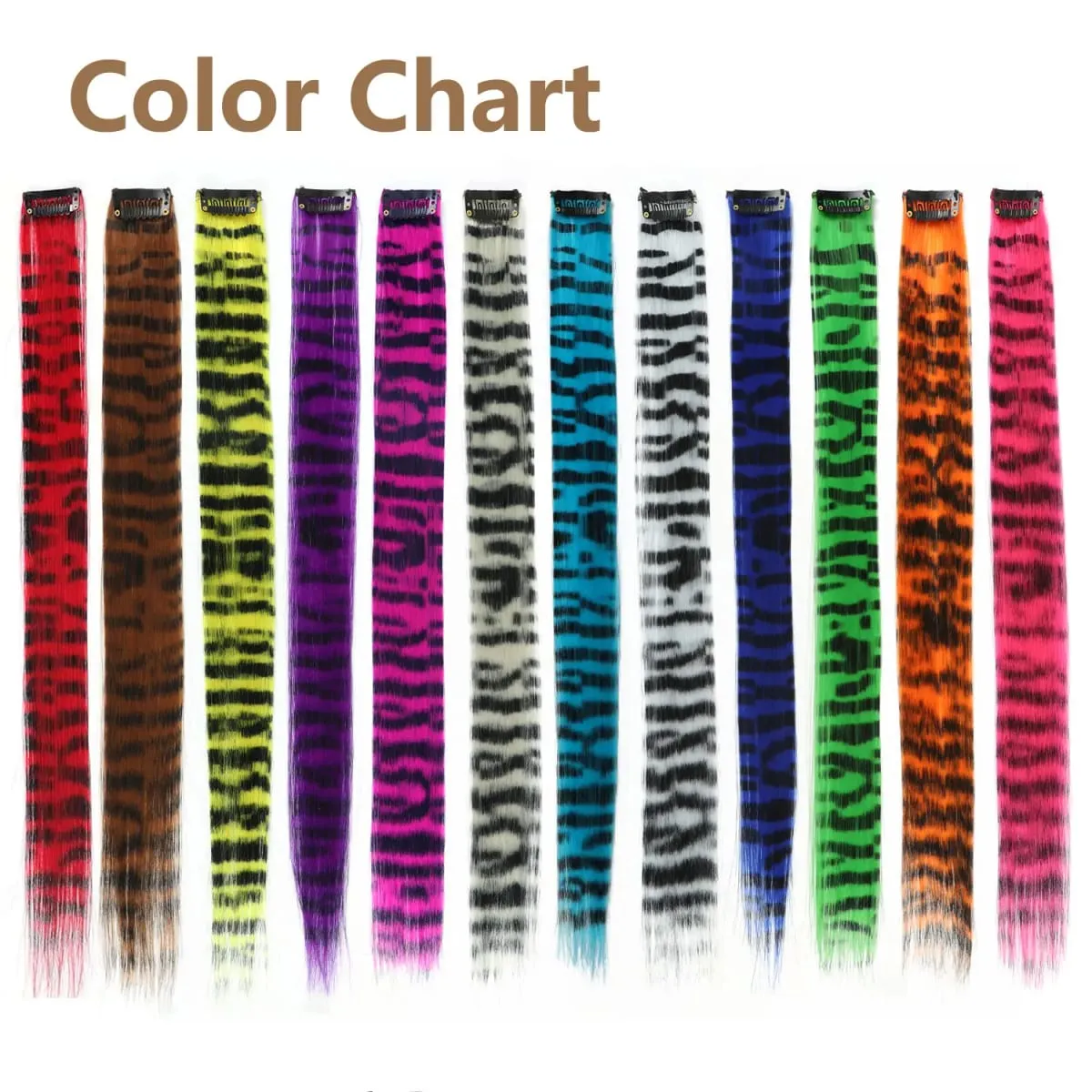 Synthetic clip in colorful striped hair Clip in feather hair extensions 18inch for women ladies daily party holiday