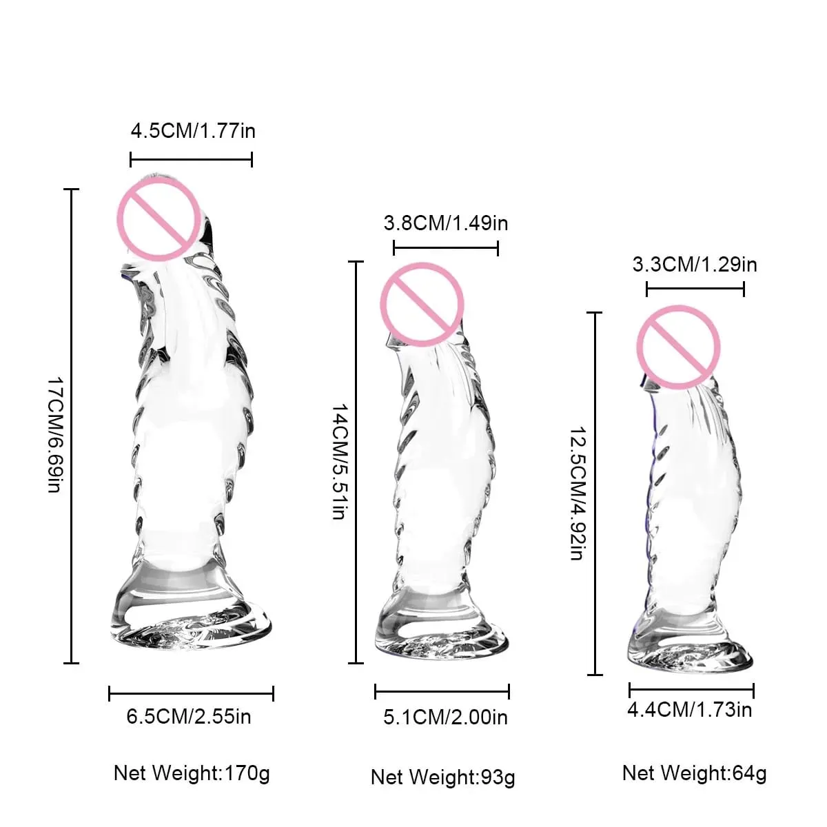 Crystal Clear Spiral Glass Dildo with Strong Suction Cup Base Transparent Realistic Anal Vaginal Sex Toy for Women Men Couples