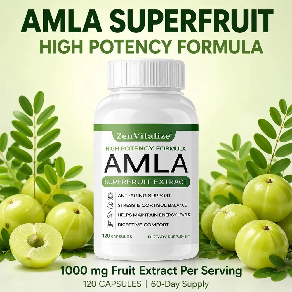 Organic Amla Capsules 1000mg Antioxidant Daily Immune Rejuvenation Digestive & Heart Wellness Support Vegan