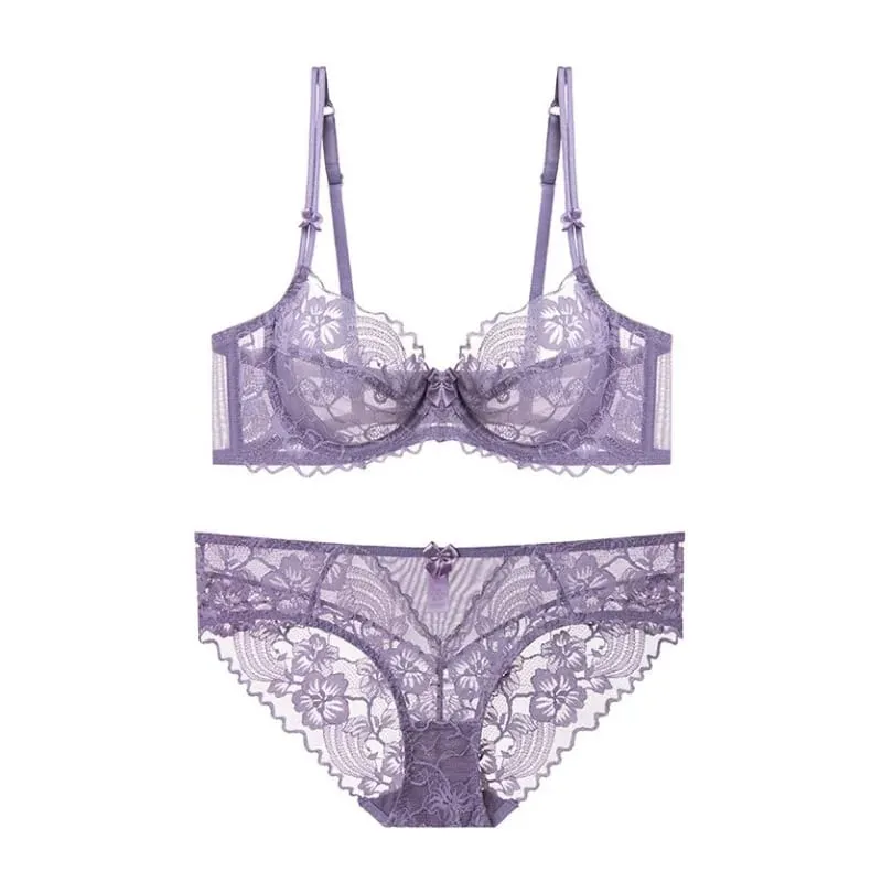 Everyday Lace Lingerie Ultra-thin Breathable Upper Support Anti-sag No Sponge Transparent Bra Set ladies Basic Underwear S-XL