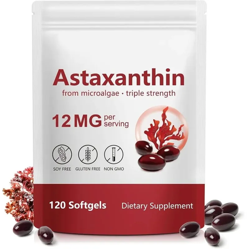 Astaxanthin Softgels 12 Mg From Microalgae Triple Strength Antioxidant Support for Skin Aging Eye Health 120 Softgels