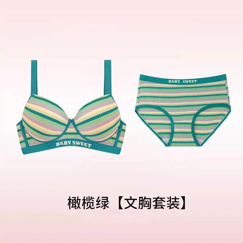 Seamless Bra Set for Women Rainbow Striped Shaping Bralette Lifting & Anti-Sagging Lingerie Small Bust Fit S-XL