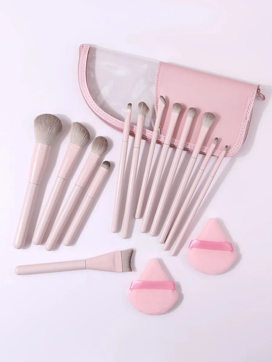 16Pcs Makeup Brushes Set With Triangle Powder Puffs & Storage Bag For Foundation Blush Eyeshadow Full Face Make‑up Kit