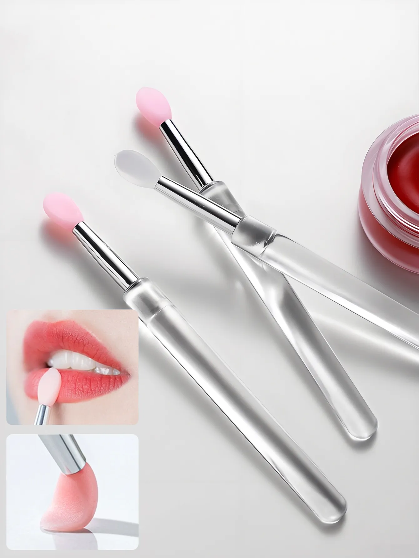 4/10 Pcs Reusable Silicone Lip Brush with Cap Portable Lip Gloss & Lip Mask Applicator Dual-Ended Makeup Brush for Lips and Ey — image 4