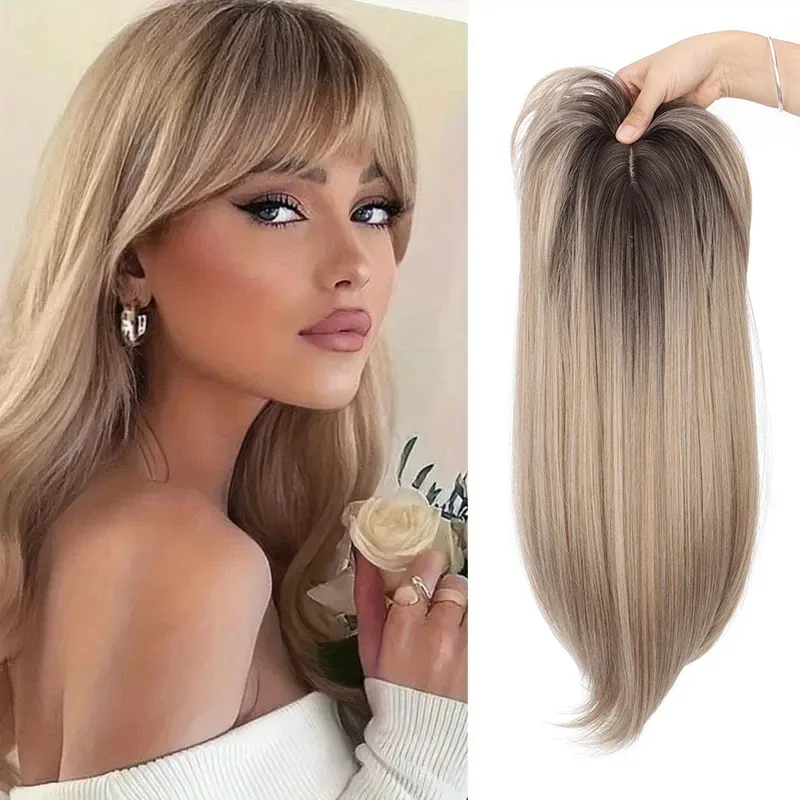 Synthetic Topper Hair Long Straight Invisible Hair Extension Loss Hairpiece Heat Resistant Fiber For Women Daily Styling