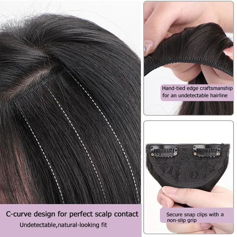 Extension de cheveux synthétique courte et lisse, 10cm/20cm/30cm, Extension de cheveux Invisible, doublure de cheveux, couverture latérale supérieure, postiche pour femmes