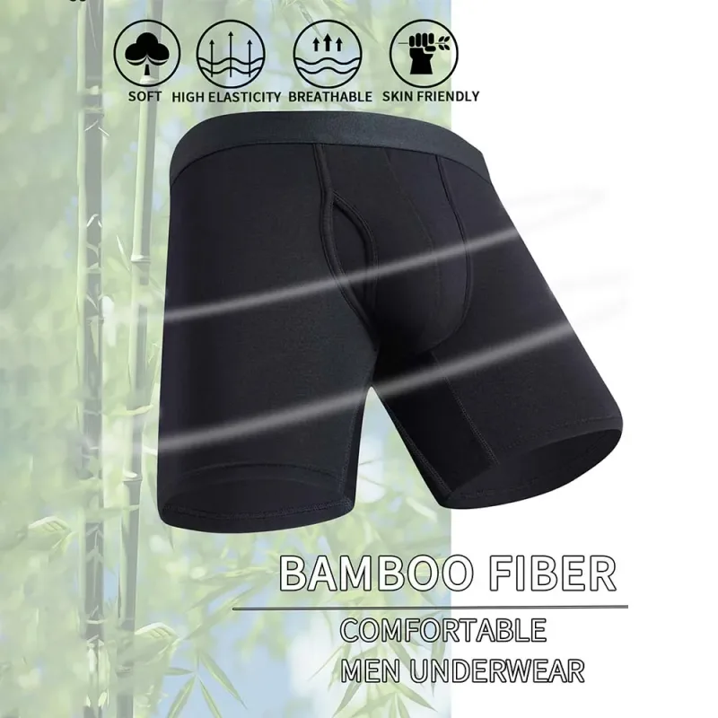 8Pcs Boxers Man Black Long Boxer Short Breathable Men's Underpants 3D Cutting U Pouch Design Man Clothes Plus Size Man Underwear