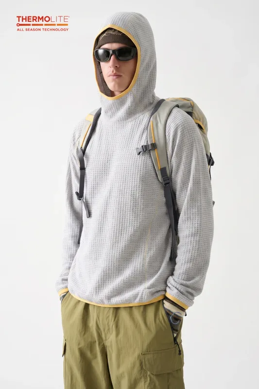 THERMOLITE® Men's Lightweight Air Fleece Hoodie Contrast Stitch Thermal Pullover Sweatshirt Quick Dry Outdoor Athletic Tech Top