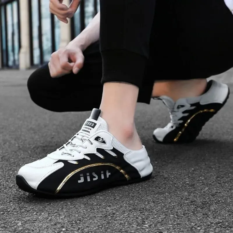 39-48large-size Mesh Breathable Baotou Slipper Fashion High Quality Leather Leisure Men Shoes Trend Flat Sneakers Zapatos Hombre