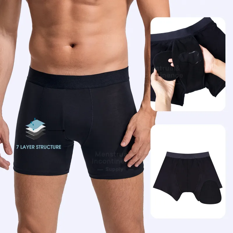 Men's Boxer Incontinence Anti-Leak Super Absorbent Reusable Washable Senior Leak Proof Underwear Control Stains and Odour