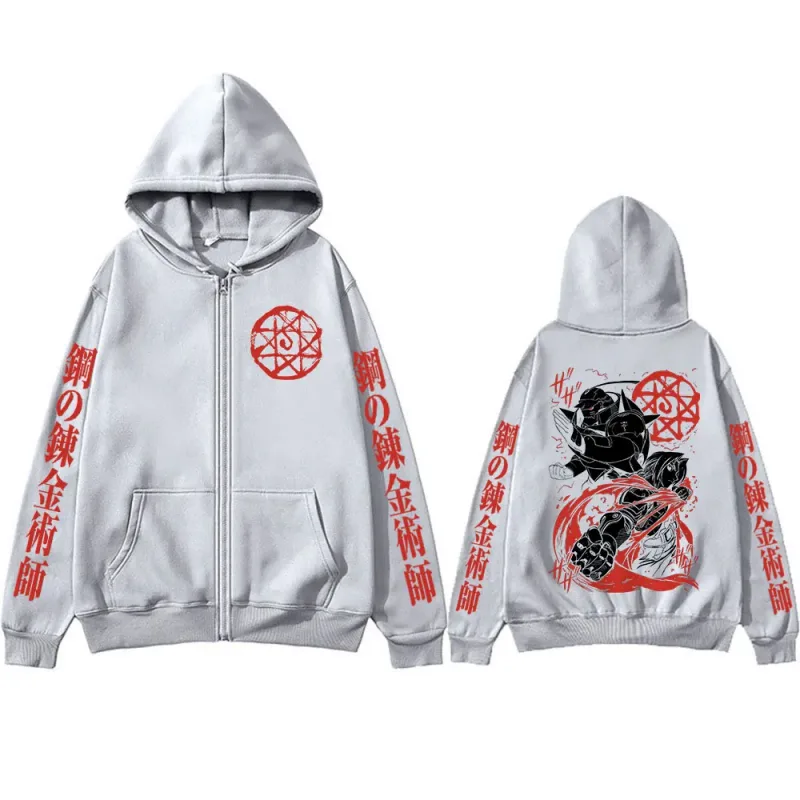 Anime Fullmetal Alchemist Edward Elric Alphonse Elric Zipper Hoodies Men's Clothing Zip Up Hooded Sweatshirts Long Sleeves Coats
