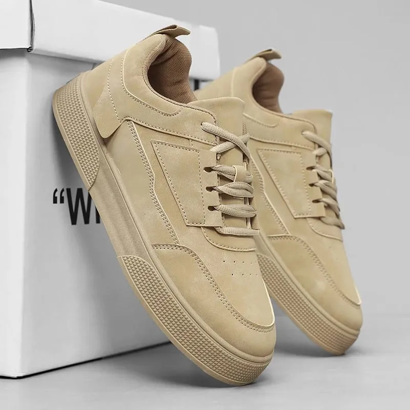 Men's Suede Casual Sneakers Low Top Lace-up Skateboard Shoes Fashion Breathable Streetwear Men's Flat Shoes