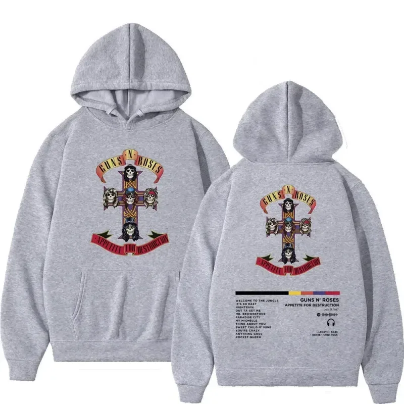 2026 Men's and Women's Guns N Roses Printed Hooded Sweatshirts Guns N Roses Unisex Clothing Printed Rock Hip-hop Gothic Fashion