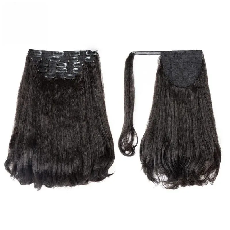 Blice Wrap Around Kinky Straight Tail Warping Curl Synthetic Fluffy 6PCS All-In-One 17Clips-In Hair Extension Hairpieces
