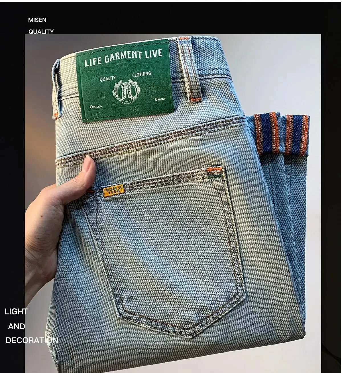 Light blue slim straight jeans for men men's casual denim pants that are thin breathable elastic and versatile for a stylish — image 8