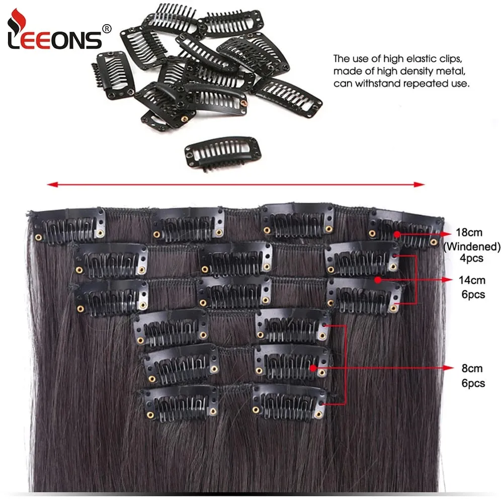 6Pcs/Set 16 Clips In Hair Extensions Black Brown Straight Synthetic Hairpieces 30Inch Thick Hair Extension For Girls Daily Use