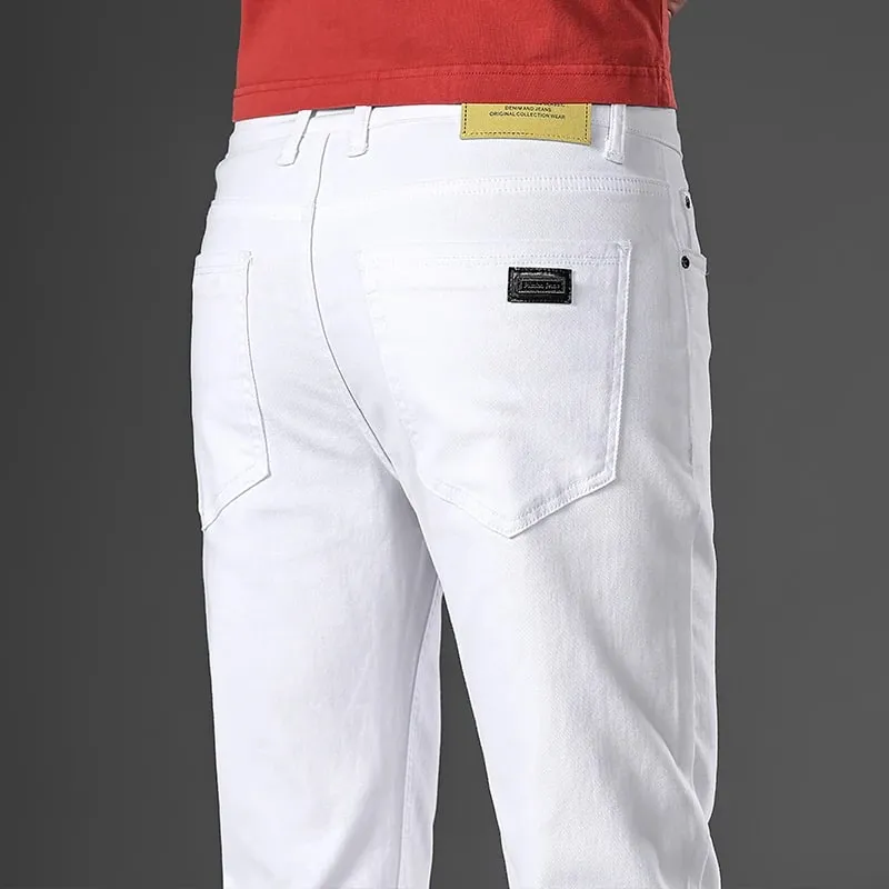 ArmyGreen Elastic Cotton Jeans Men's Spring Fashion Slim Straight Denim Pants Comfort Large Size Korean Business Casual Trousers