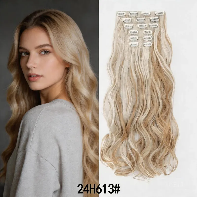 6Pcs Synthetic Clip In Hair Extensions Long Wavy Hair Pieces Multiple Colors Invisible Hair Extensions For Women — image 6