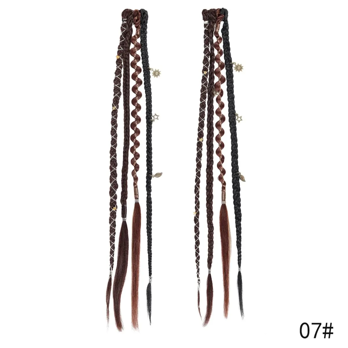 Clip in Braided Hair Extensions for Women Boho Dreadlock Clip in Braids with Beads 2pcs Handmade Synthetic Braided Hairpieces — image 14