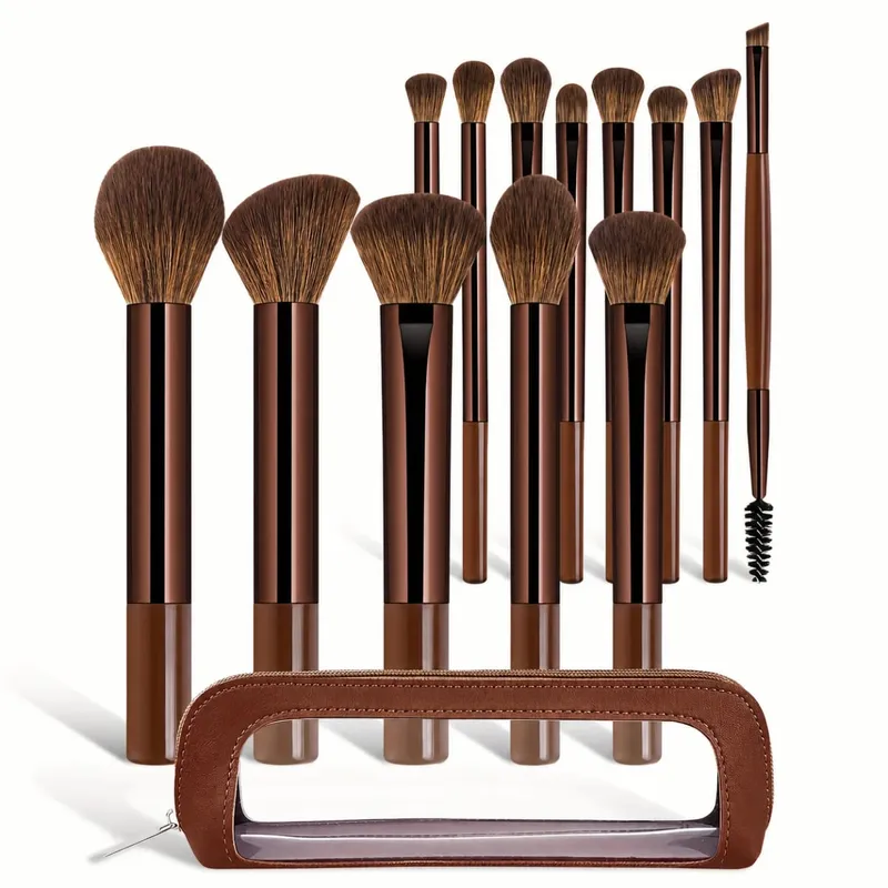 13PCS Makeup Brush Set Soft Bristles for Foundation Blush Loose Powder and Eyelash Grooming Student Essentials Beginner Kit