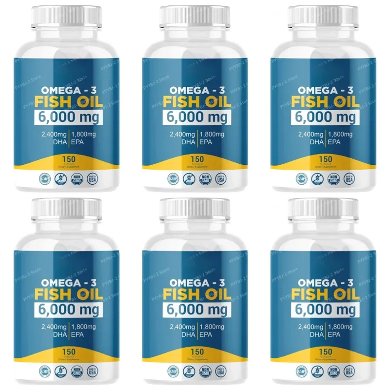 Omega-3 Fish Oil 6000mg Softgels High DHA EPA Formula 2400mg DHA 1800mg EPA Non-GMO 150 Capsules Heart Brain Nutrition Support