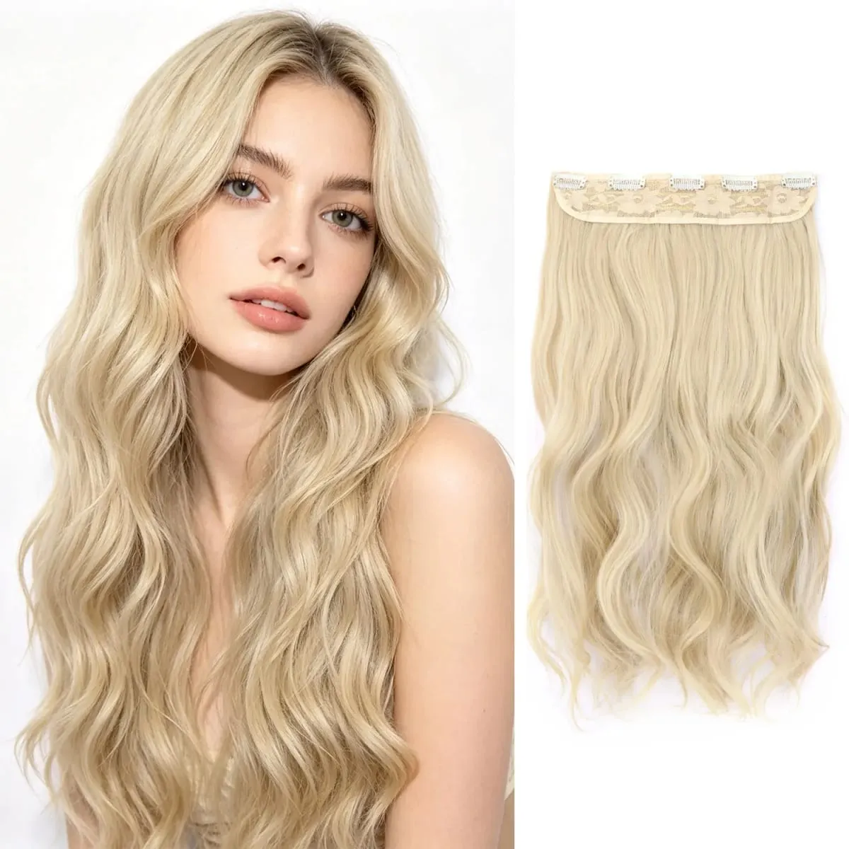 Synthetic clip in hair extensions 5 clips in one piece high temperature fiber wavy hairpieces for women daily party holiday