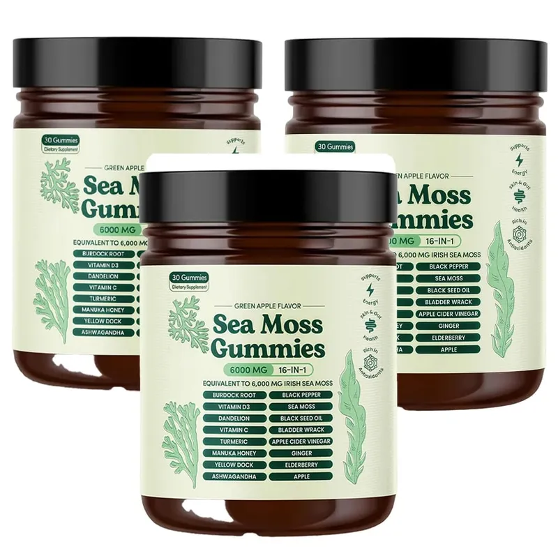 Sea Moss Gummies 16 in 1 6000mg Black SeedOil Ashwagandha Burdockroot - Vegan Sea Moss Gummy for Adults Kids Men Women