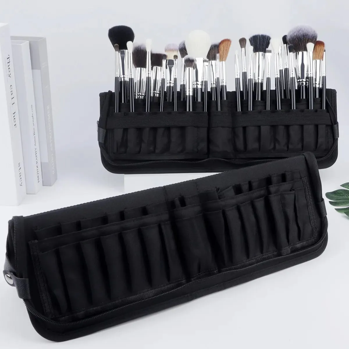 High Quality 14/23/29 Holes PU Cosmetic Makeup Brushes Pouch Portable Black Waterproof Oxford Beauty Brush Bag Organizer
