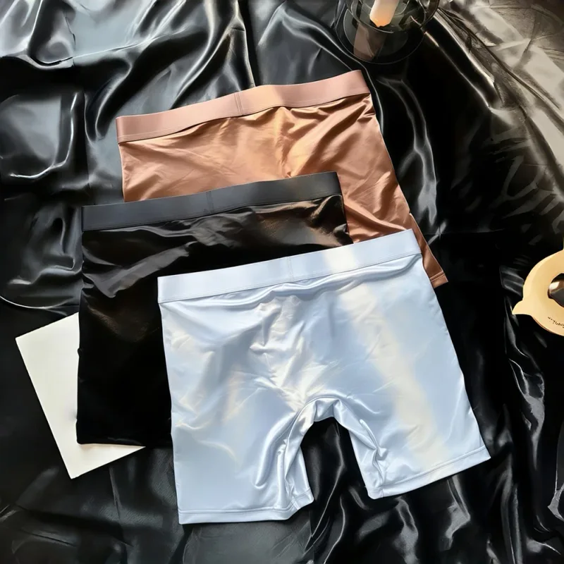 Mens Underwear Boxers Man Solid Slim Ice Silk Extended Leg Boxer Shorts Ropa Middle Waist Sports Panties Male Underpants