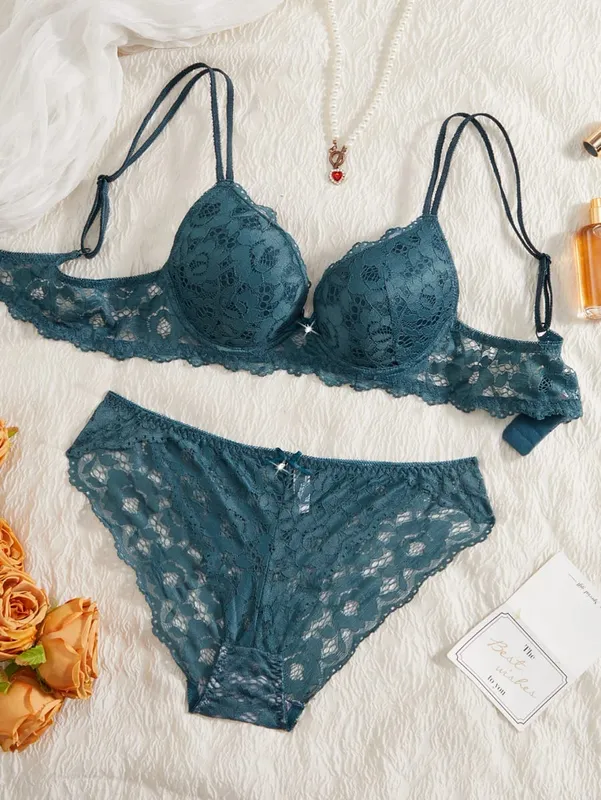 Single of Women's Underwear Set Sexy Floral Lace Push Up Bra Romantic Sheer Panties Comfort Lingerie Set