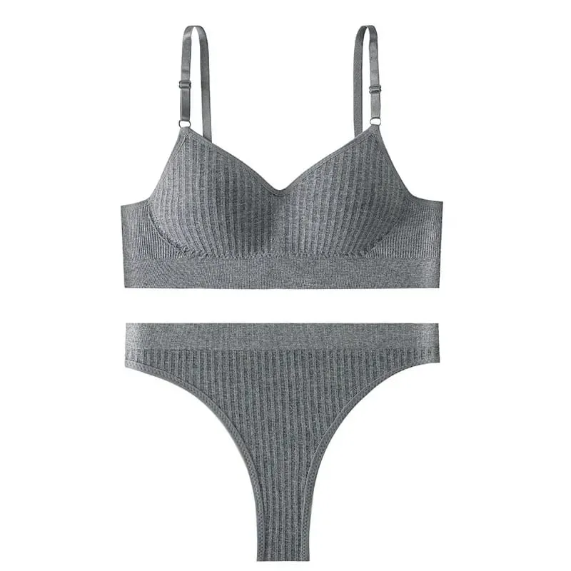 Women Seamless Bra Set High Waist Thong Panties Female Nonwire Brassiere Comfy Soft Sports Bras Underwear Set Sexy Lingerie Set — image 12