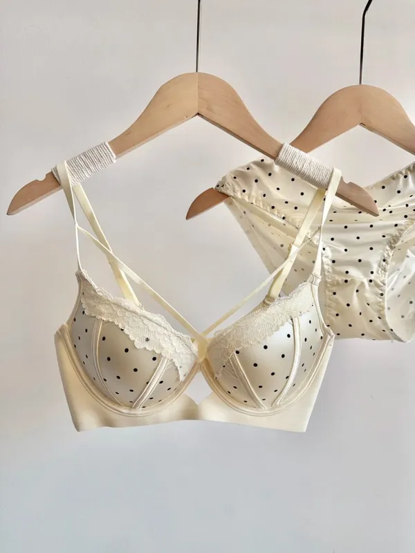 French Lace Push Up Bra Set Polka Dot Small Cup Shaping Sweet Sexy Erotic Lingerie Comfort Underwire Women Intimate Apparel S-xl