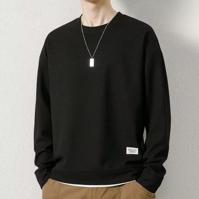 Loose for Fit Plaid Sweatshirt for Men with Long Sleeves Round Neck and Fake Two-Piece Visual Design for Everyday Use — image 17