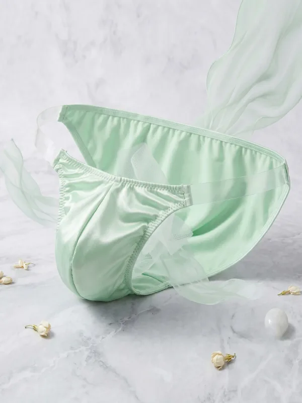 Ice Silk Satin Like Men's Underwear Solid Stretch High Fork Briefs Triangular Panties Bulge Pouch Smooth Breathable Underpant