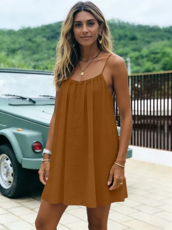 New Women's Off-Shoulder Loose Dress Pure Color Strap Casual Fashionable Summer Gown Cross-Border Loose Fit Maxi Dress — image 19