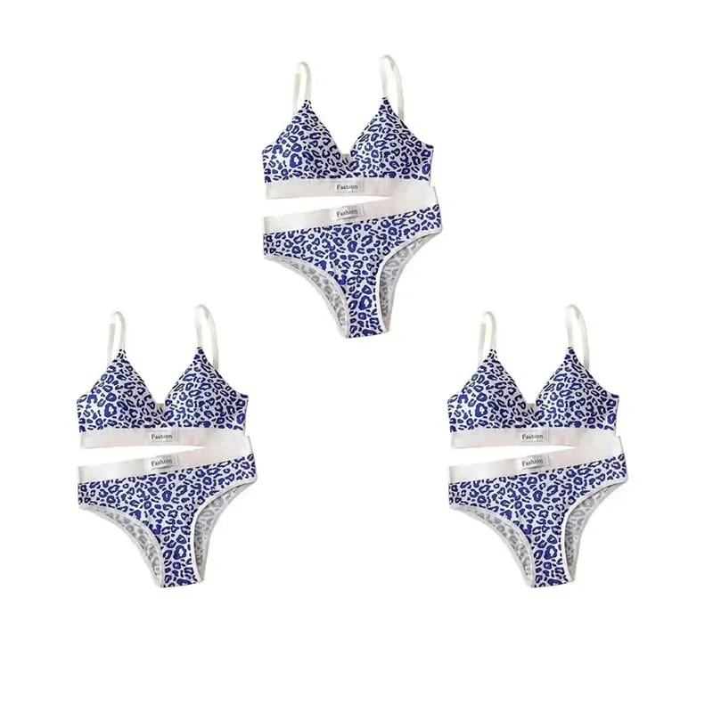 1/2/3set Women V-Neck Bra And Panties Set Low Waist Panties Female Sexy Lingerie Set Leopard Print Cotton Bra Sport Underwear