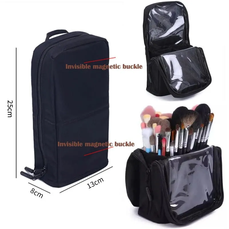 High Quality 14/23/29 Holes PU Cosmetic Makeup Brushes Pouch Portable Black Waterproof Oxford Beauty Brush Bag Organizer
