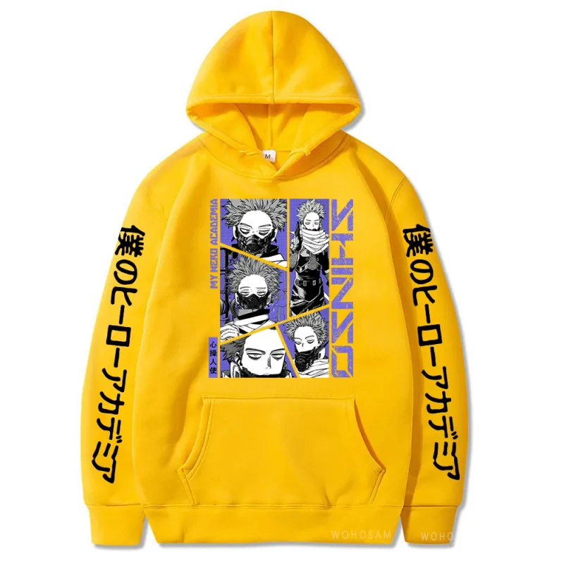 Anime My Hero Academia Hoodies Shinso Hitoshi Print Pullover Sweatshirts Harajuku Cartoon Style Crewneck Women Men Street Hoody